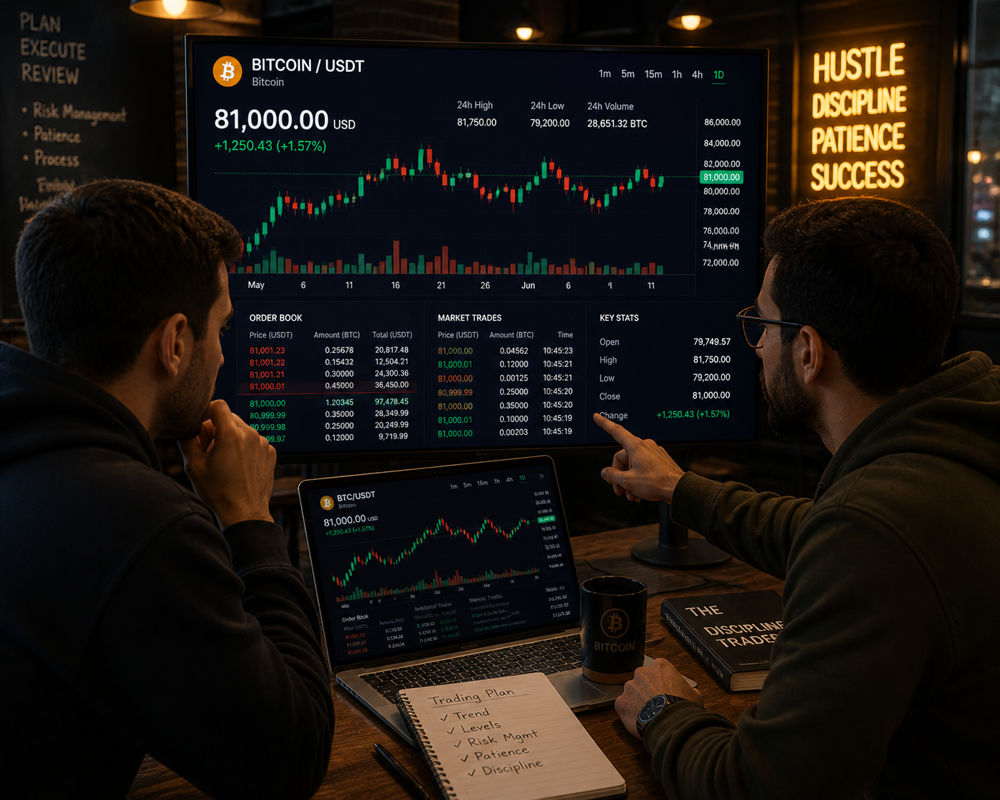 Traders analyzing Bitcoin at $81k.