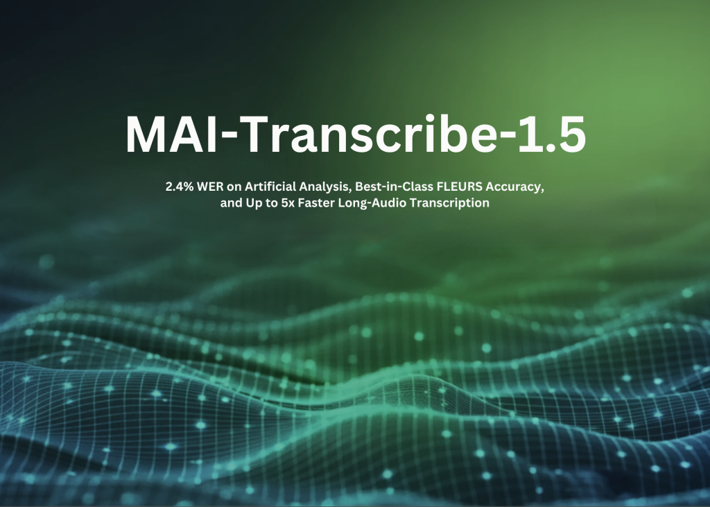 Microsoft AI Introduces MAI-Transcribe-1.5: 2.4% WER on Artificial Analysis, Best-in-Class FLEURS Accuracy, and Up to 5x Faster Long-Audio Transcription
