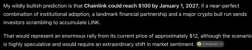 In the event of Chainlink's CCIP becoming adopted on a mass institutional scale, Claude AI predicts that LINK could hit $100